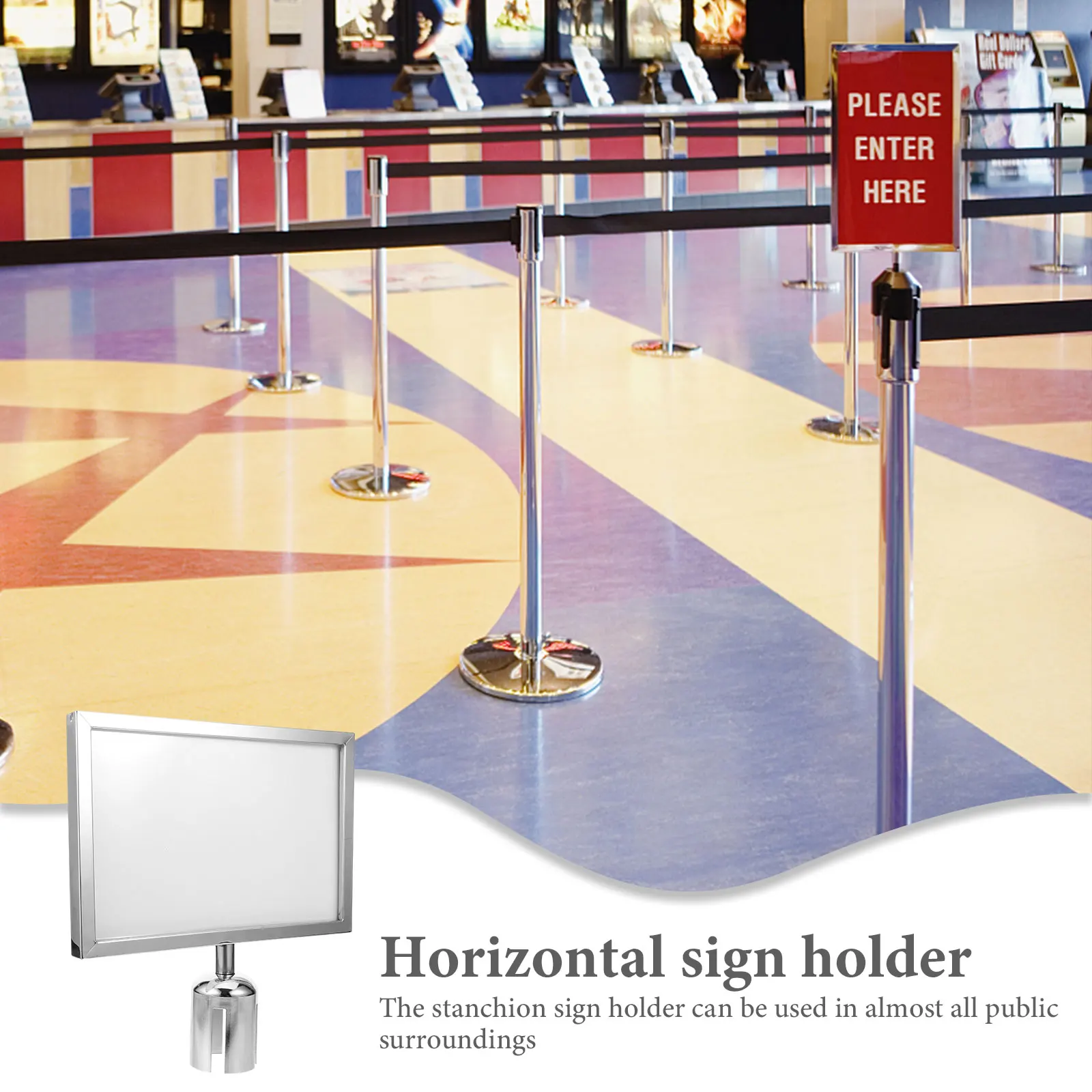 Stanchion Top Frame Doppelseitiger Metall-Stützenschildhalter A4 Crowd Control Direction Warning Restaurant Hospital Poster