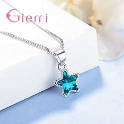 Tiny Female Nice Blue Star Pendant Necklace for Women Girl Party Banquet Decoration 925 Sterling Silver Jewelry Wholesale