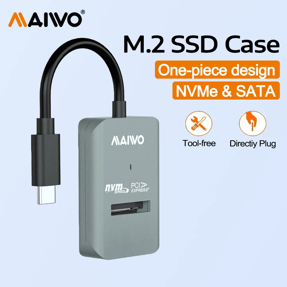 

Корпус SSD MAIWO M2 NVMe 10 Гбит/с PCIe SSD для M.2 NVMe SATA SSD-диска M.2 NVME к интерфейсу типа C, внешний корпус жесткого диска