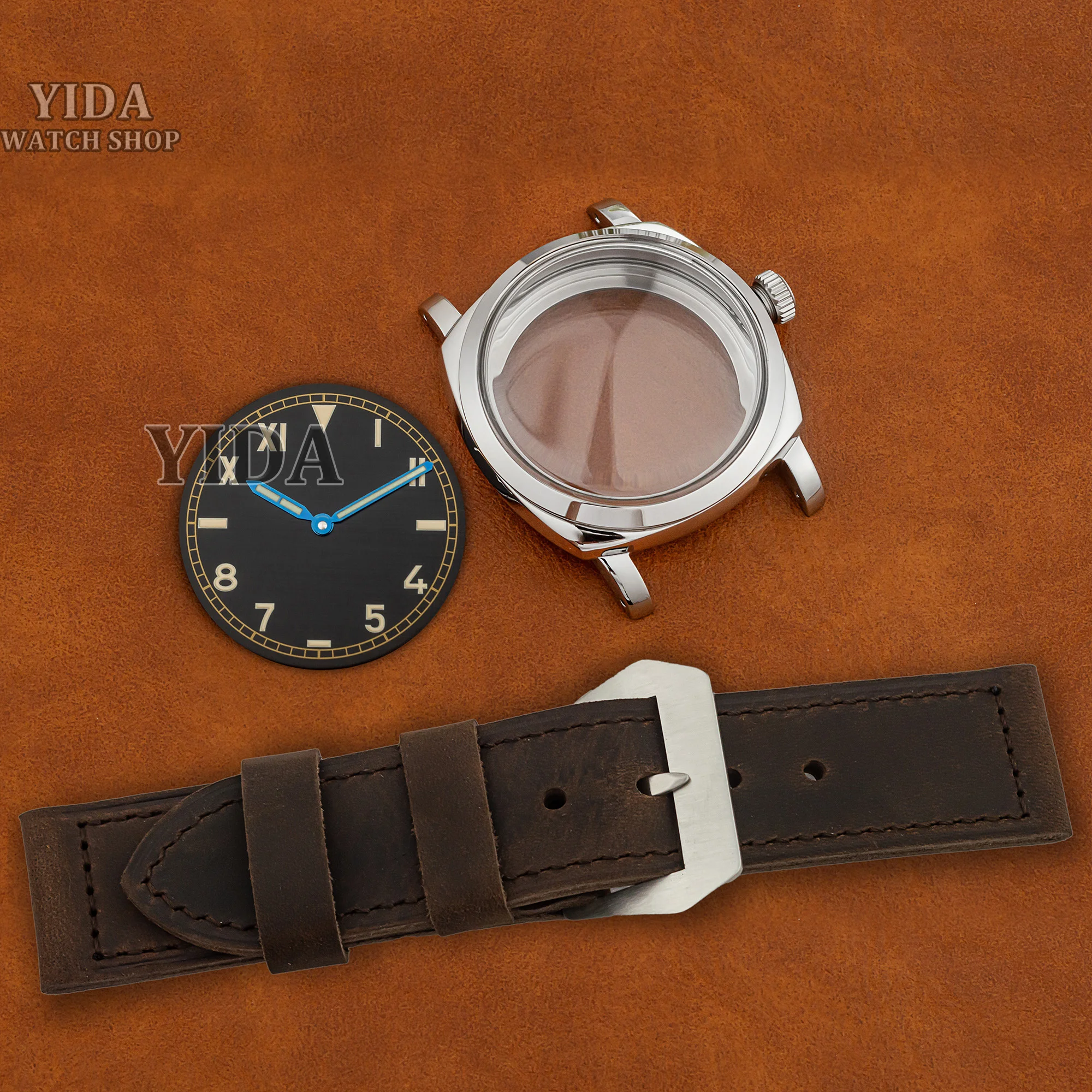 47MM Case Genuine Leather Strap Green Luminous Dial Hands 10ATM Waterproof For PAM Vintage 6152 ETA 6497/6498 ST3600 Movement