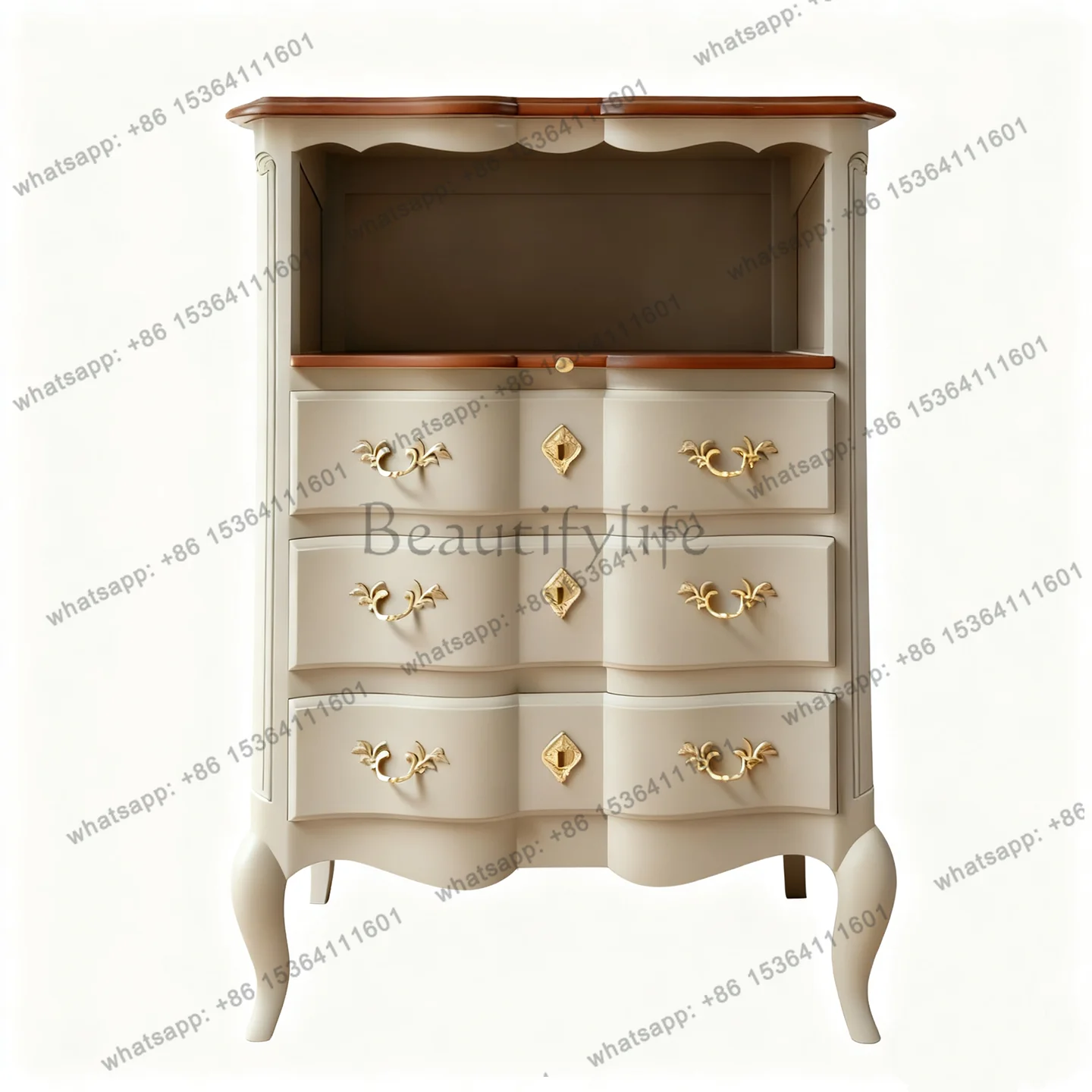 

Light French Home Retro Home Old Carved Solid Wood Bucket Cabinet American Storage Display Cabinet