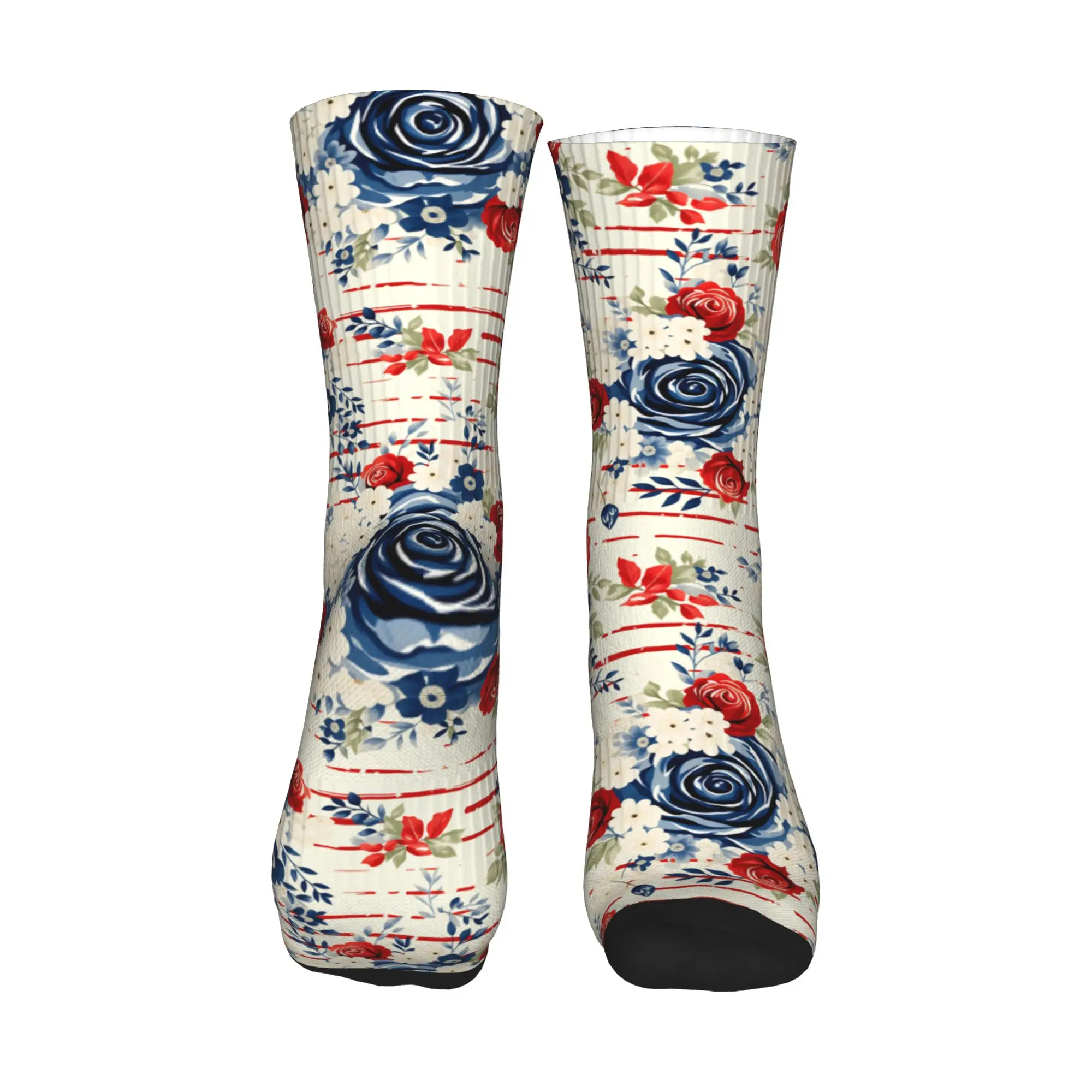 Fashion Patriotic Rose Floral Print Socks Men Women Warm 3D Print  Sports Basketball Socks view 2