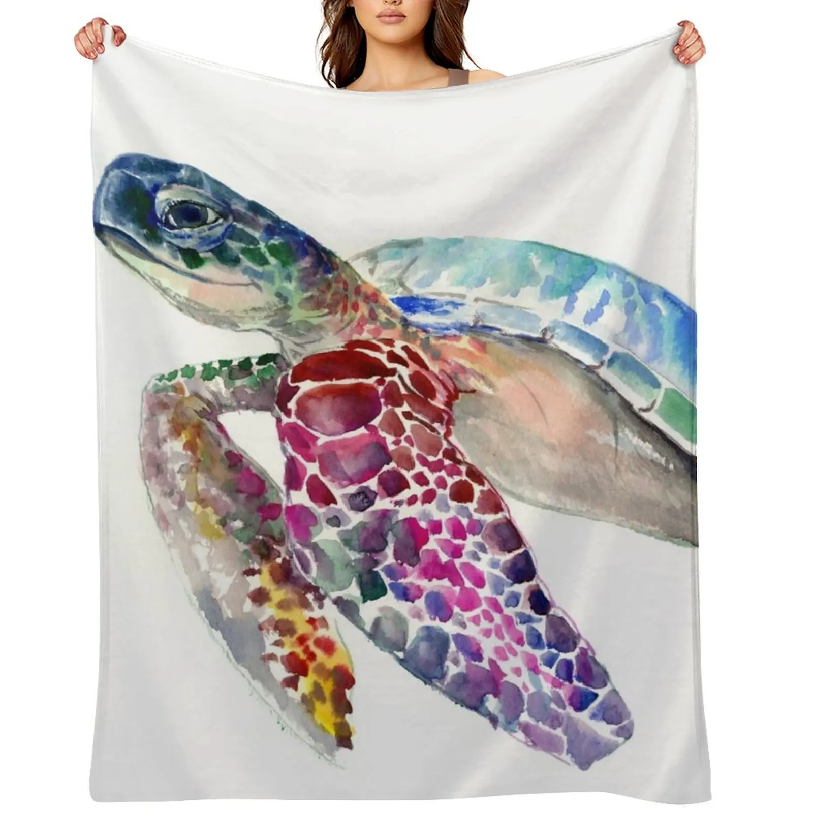 

Sea Turtle, Rainbow colors Throw Blanket Sofas Soft Plush Plaid for sofa Camping Blankets