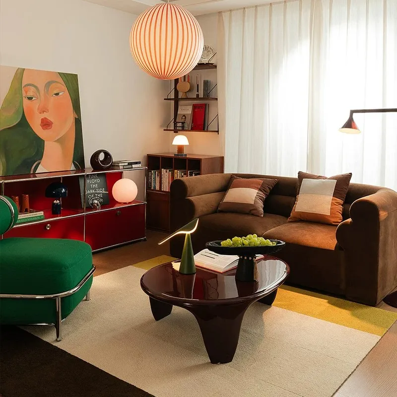 Wabi‑Sabi Irregular Oval Coffee Table, Low Side Table,Piano Lacquer Finish Accent Table Live Room Home Furniture