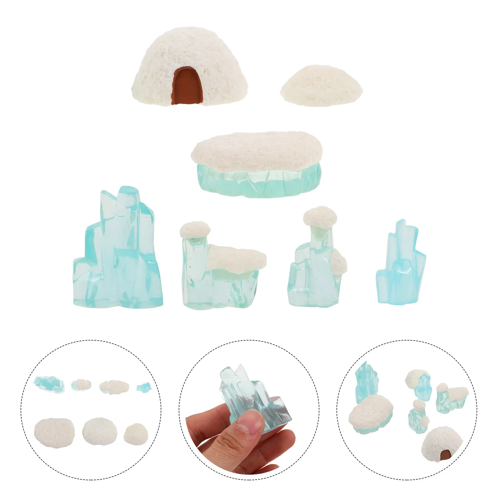 7 Pcs Glacier Model Set Snow Scene Holiday Decorations for Office Snowflake Decorate Home Figurines Resin