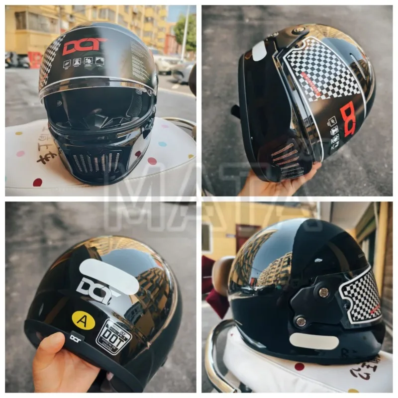 Motorcycle Helmet Personalized Retro Knight Helmet Glass Fiber Retro Full Helmet All Seasons Universal Moto Cross Black