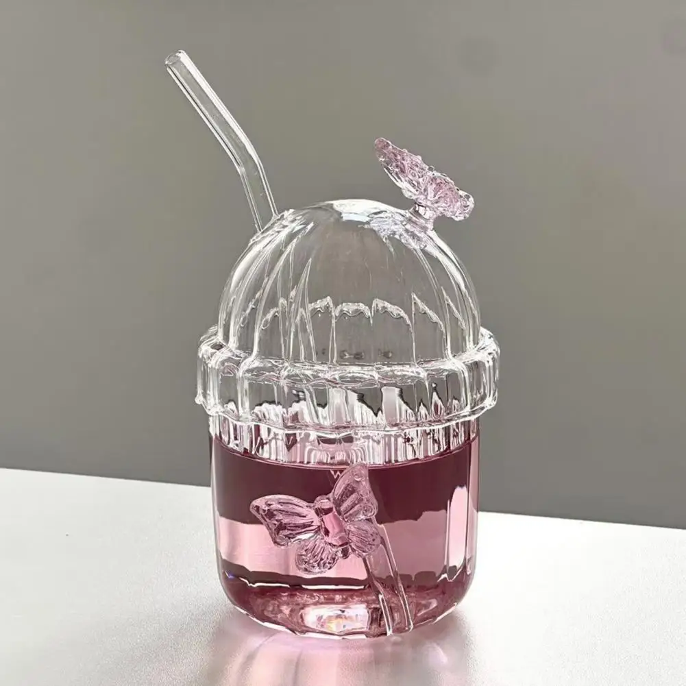 

1PCS 400ML Drinking Glass Cup Set with Butterfly Design for Iced Coffee, Juice, Tea & Milk, Perfect Birthday and Holiday Gifts