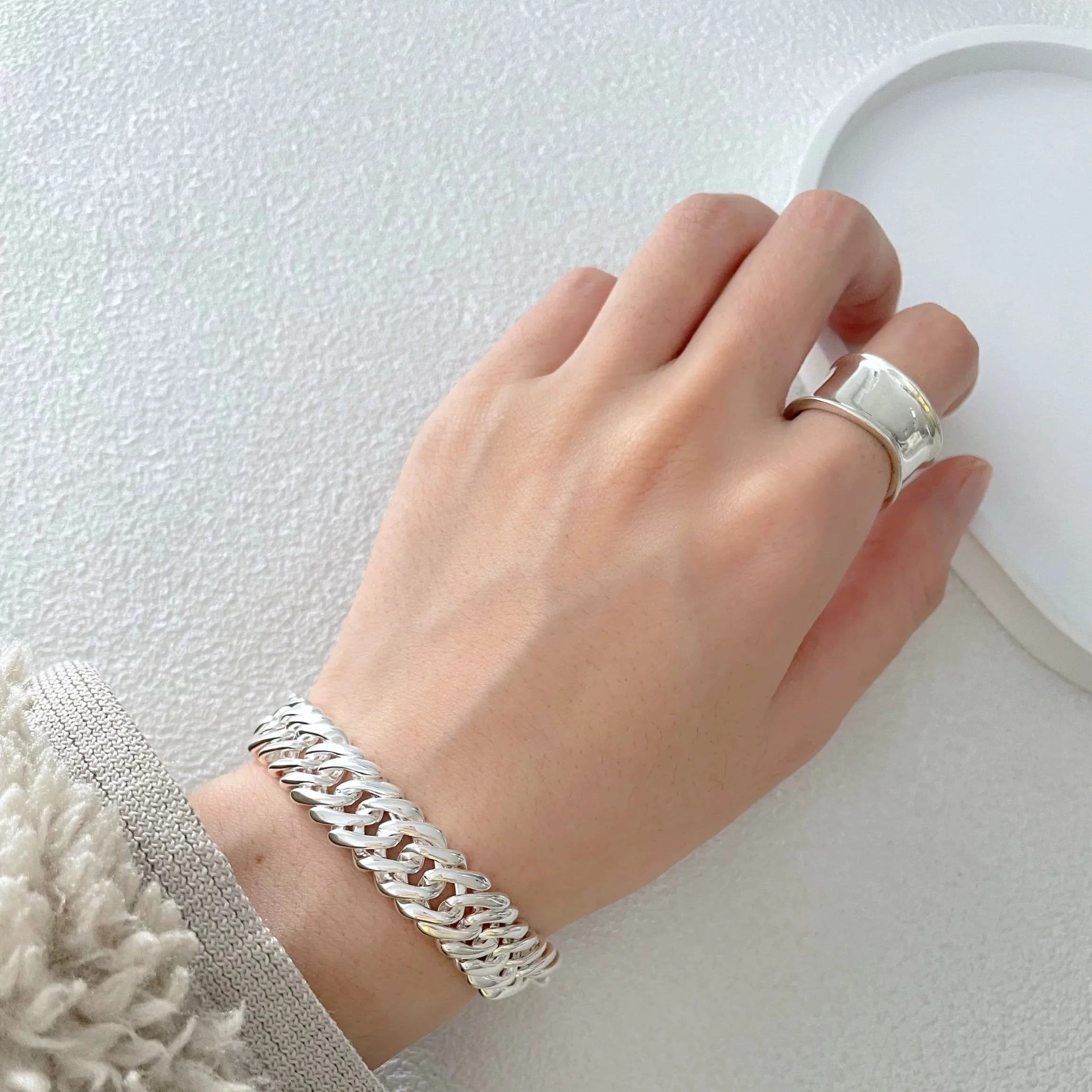 100% Solid 925 Sterling Silver Metal Bracelet for Women Men Vintage Handmade Simple Chain Bracelet Birthday Gift S-B451
