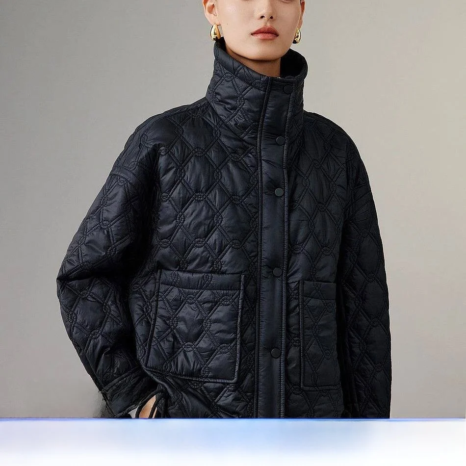 

Lightweight High Collar Cotton Jaet Winter New Sle Y2K Commute Straight Leg Long Sve Single Button Pure Color Women's ...