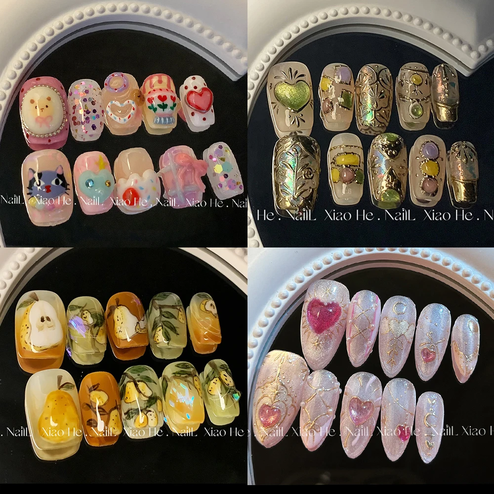 

Cute High-End Handmade Hello Kitty Street Press On Nails Art Pure Hand Painting Pink Creative Cartoon Customize Fake Nail