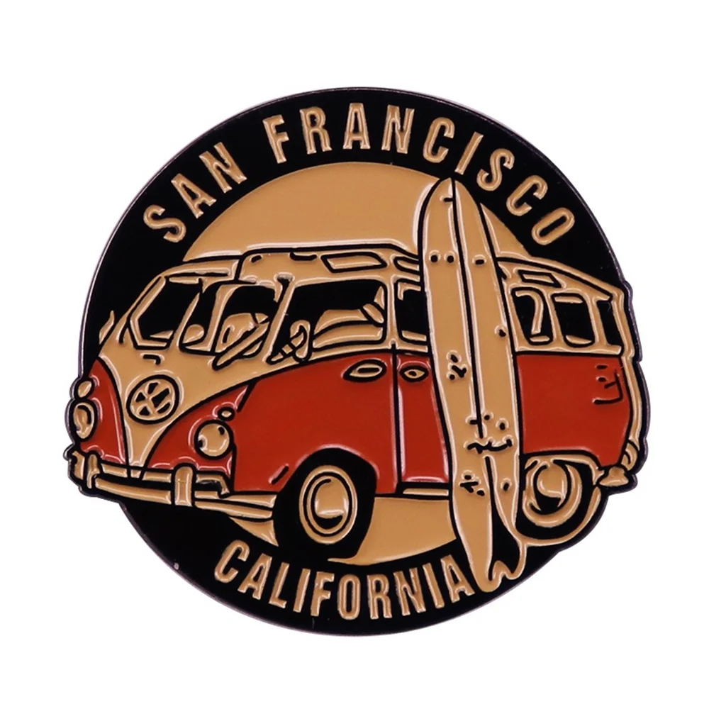 Custom Metal Enamel Lapel San Francisco California Sightseeing Souvenir Badges Bus Travelling Brooches For Gift  No MOQ