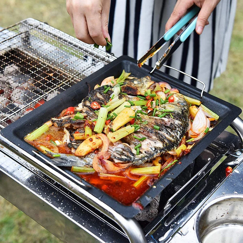 

C2 Outdoor BBQ Cookware Grill Plate Pan Grill Pan Barbecue Kitchen Utensils Cooking Cast Iron Pizza Plate Gas Grill Accessories