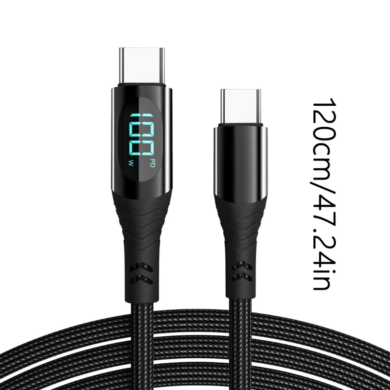 Cable de carga USB tipo C doble ABS 100W con pantalla digital Cable de carga rápida USB C K1KF