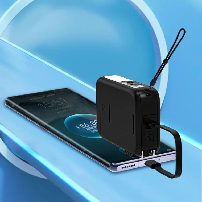 ZECAA 고속 충전 22.5W PD20W 디지털 무선 전원 은행 10000mAh AC 플러그 포함 충전 케이블 및 Led 캠핑 라이트 내장