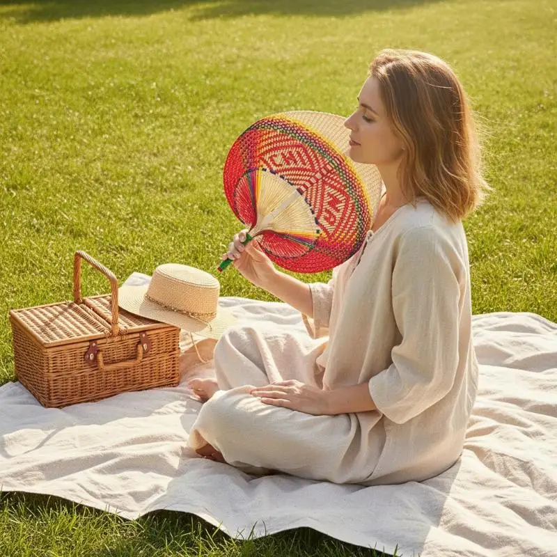 Bamboo Dandelion Hand Crank Fan Handcraft Fan Exquisite Pure Straw Creative Household Summer Portable Hand Crank Fan