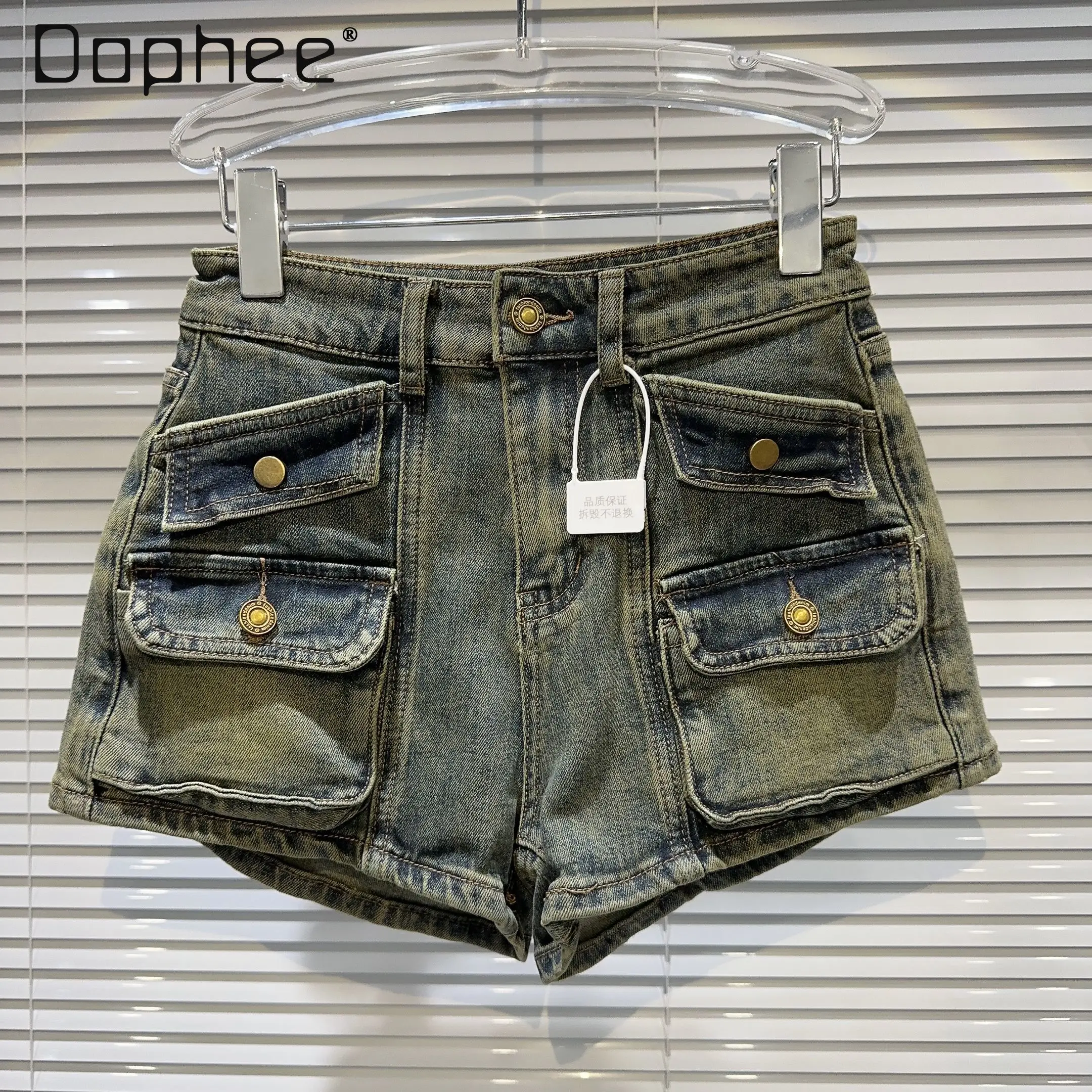 Retro Tasche gewaschen Baumwolle Slim Fit Jeans shorts Frauen 2024 Sommer neue sexy Mädchen hohe Taille super kurze Shorts Jeans shorts