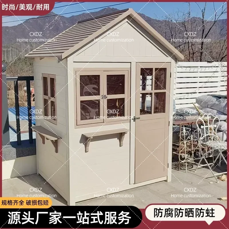 Outdoor Garden Tool Storage Shed Movable Assembly Full Solid Wood Cabin Interactive Playhouse Equipment Room