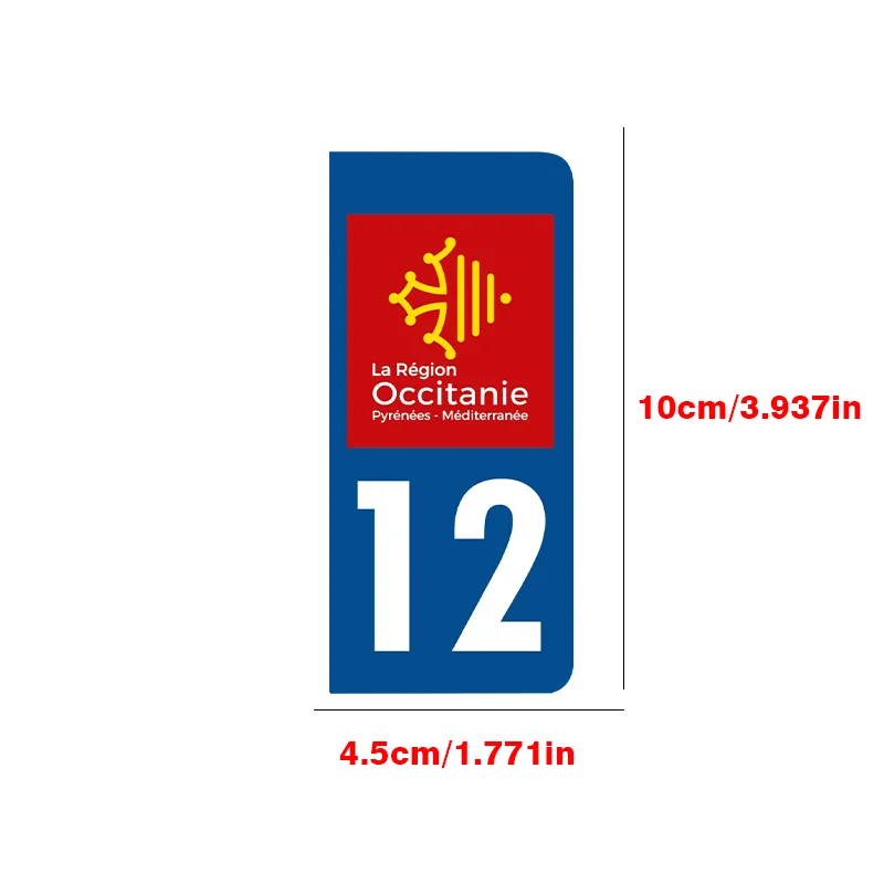 2 Pieces Set Occitanie Region 12 Departments Car Stickers, Water Resistant Vinyl Decals for License Plate