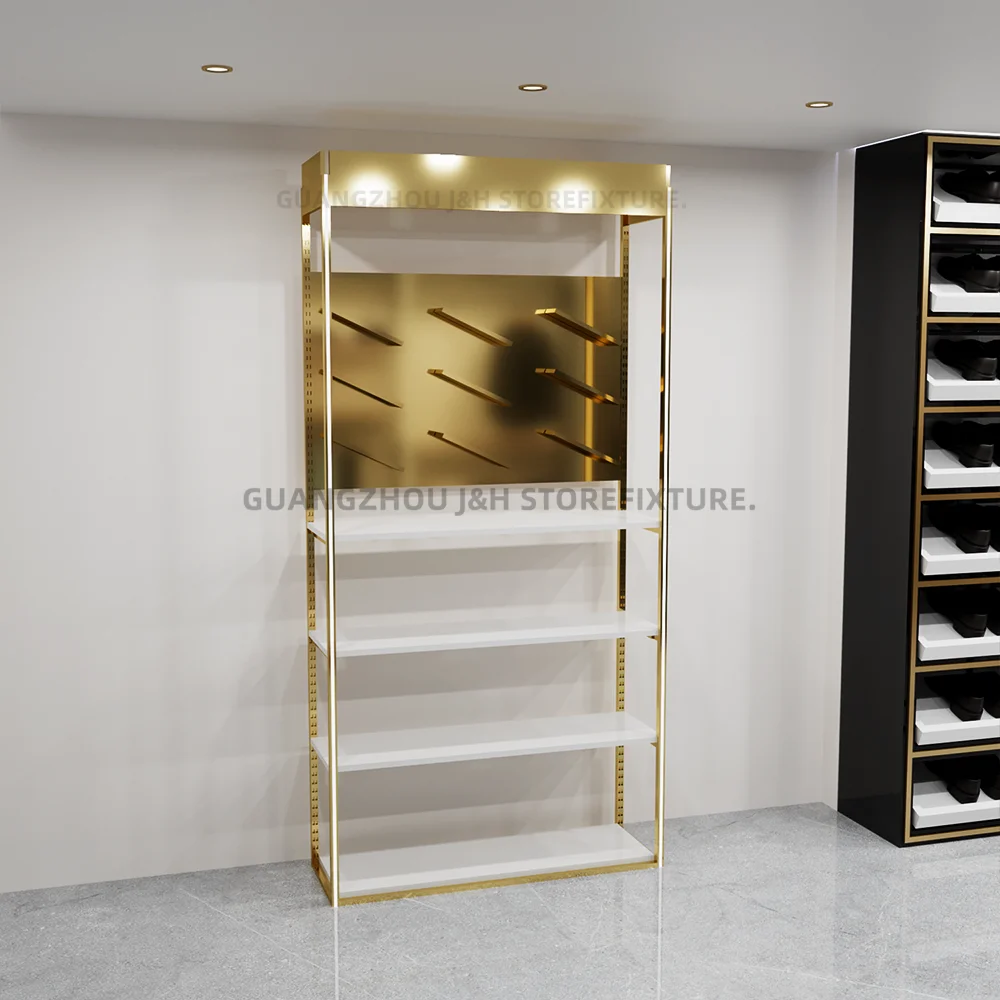 Personalizzato.Personalizzato.Sneaker Wall Rack Espositore per scarpe verticale Scaffale per scarpe in metallo in acciaio inossidabile dorato Logo personalizzato Sho durevole