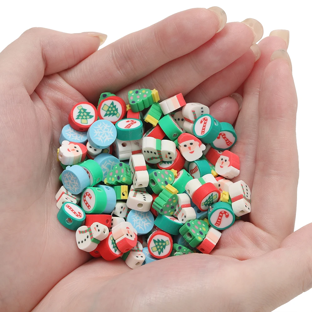 50/100pcs Christmas Clay Beads Snowflake Christmas Tree Spacer Loose Bead for Earrings Necklace Bracelet Jewelry Making Supplies