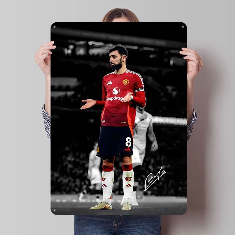 Bruno Fernandes Porträt Metallposter Maßgefertigte Wandkunst Retro Vintage Blechschilder für Fans Schlafzimmerdekoration Raumzubehör