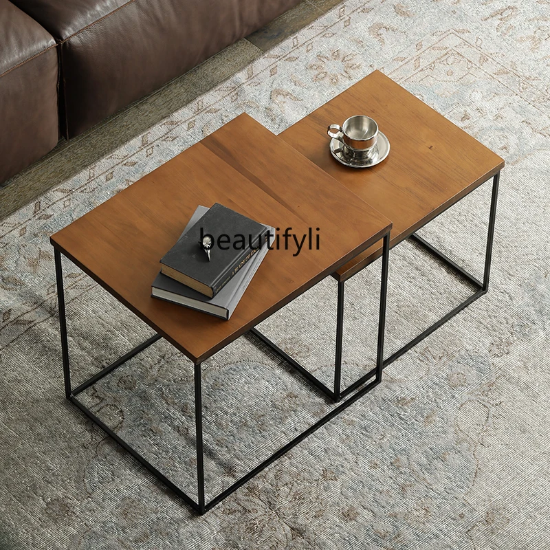 

Nordic Imported Solid Wood Multi-Functional Side Table Sets Modern Country Wrought Iron Combined Tea Table Side Table