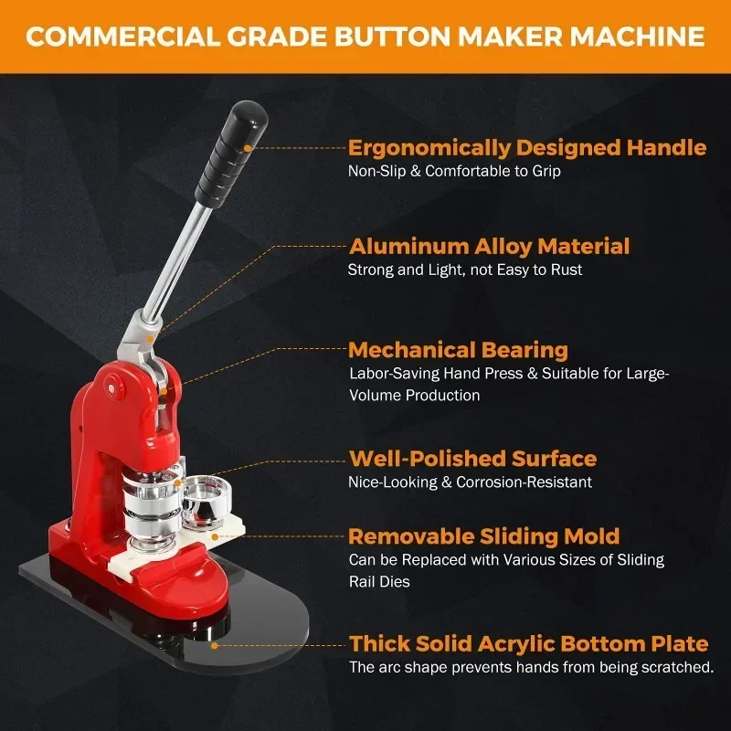 Button Maker Machine DIY Round Pin Maker Kit Red Pins Punch Press Machine 25mm 32mm 37mm 44mm 50mm 56mm 58mm 75mm