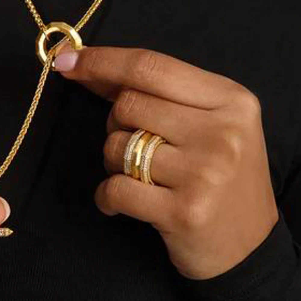 2025 New Chunky Gold Color Hex Matte Ring for Women Men Rope Connection Geometric Matte Fashion Trend Finger Jewelry