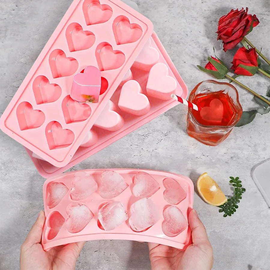 Bandejas de cubitos de hielo de silicona en forma de corazón para el Día de San Valentín, 10 agujeros, pudín de gelatina hecho a mano, Chocolate, cubitos de hielo para whisky