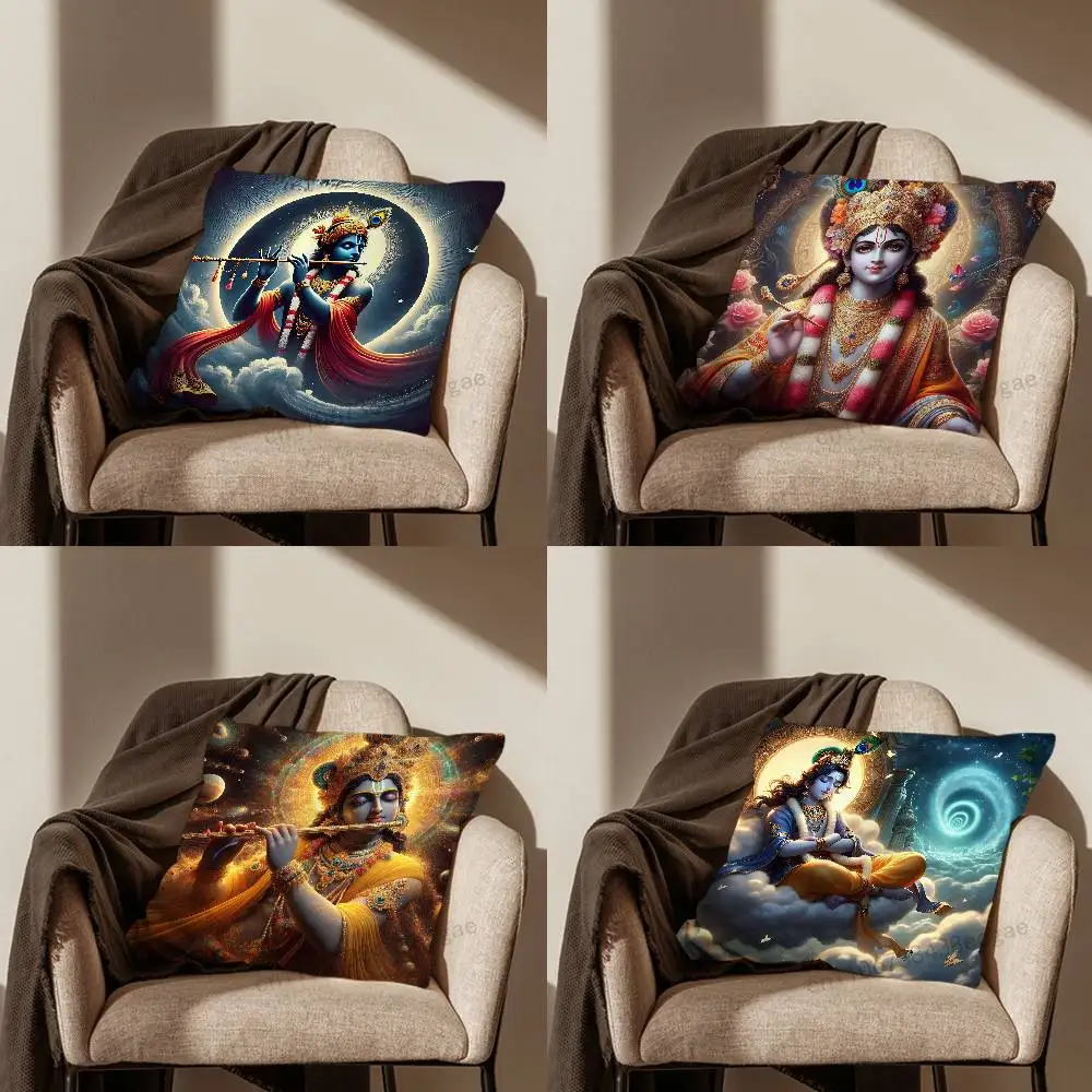 

God Lord Krishna Indian Pillow Case Living Room Sofa Cushion Cover Suitable For Home Bedroom Decoration And Protector
