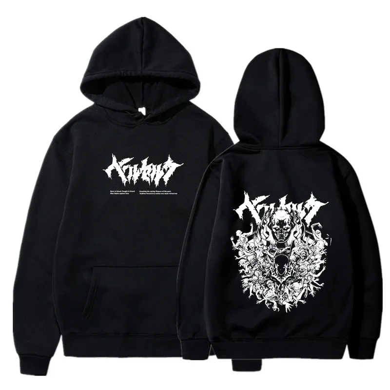 انمي ياباني هوديي موضة جديدة هوديس مانغا Berserk كم طويل البلوفرات خمر Y2k بلايز عادية Harajuku الرجال بلوزات