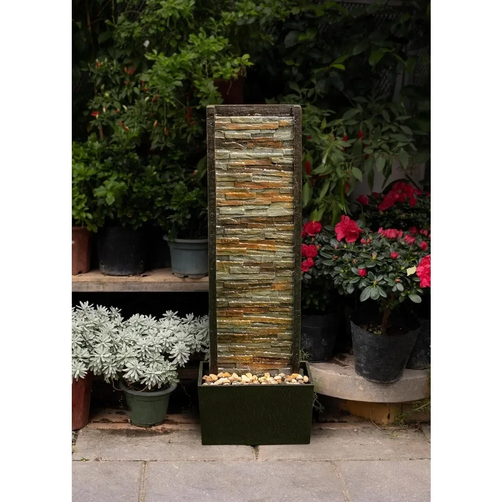 Illuminated Stone Cascade Waterfall Fountain – Elegant Indoor/Outdoor Water Feature with LED Lights, 38x11.6x16.3 inches