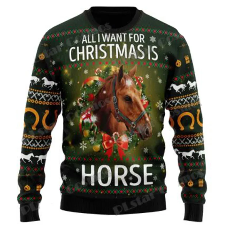 Fashion men's winter casual sweater Beautiful Love Horses 3D printing Ugly Christmas sweater Neutral casual warm knit  M1009