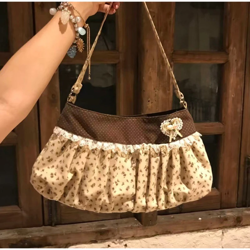 Koreanische Polka-Dot Plissierte Stern-Streifen Hobo Unterarm-Schultertasche, Süße Niedliche Damenhandtasche, Leichte Stoff-Freizeittasche für Frauen – Detail 13