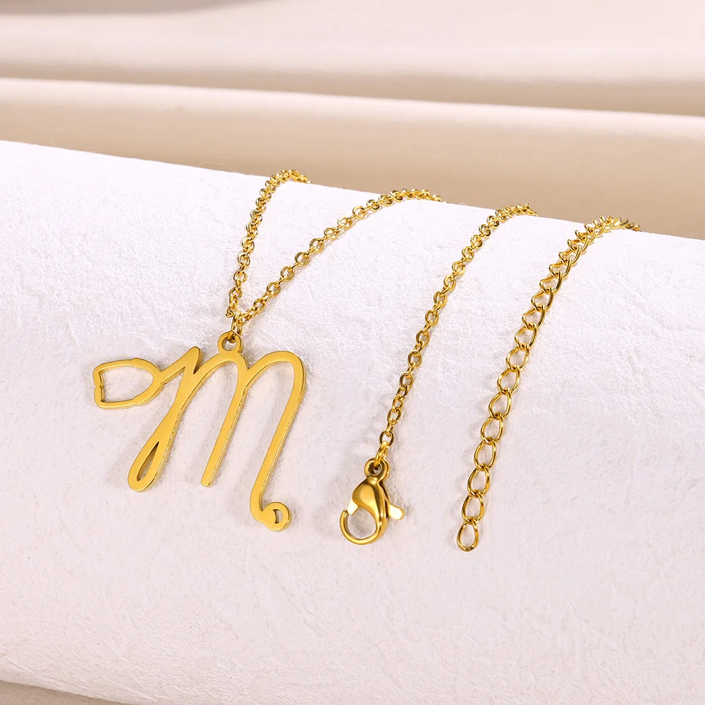 Stainless Steel Pendant Necklace For Women Classic Gold Color Chain Stethoscope Letter Accessories Cute Jewelry  Accesorios