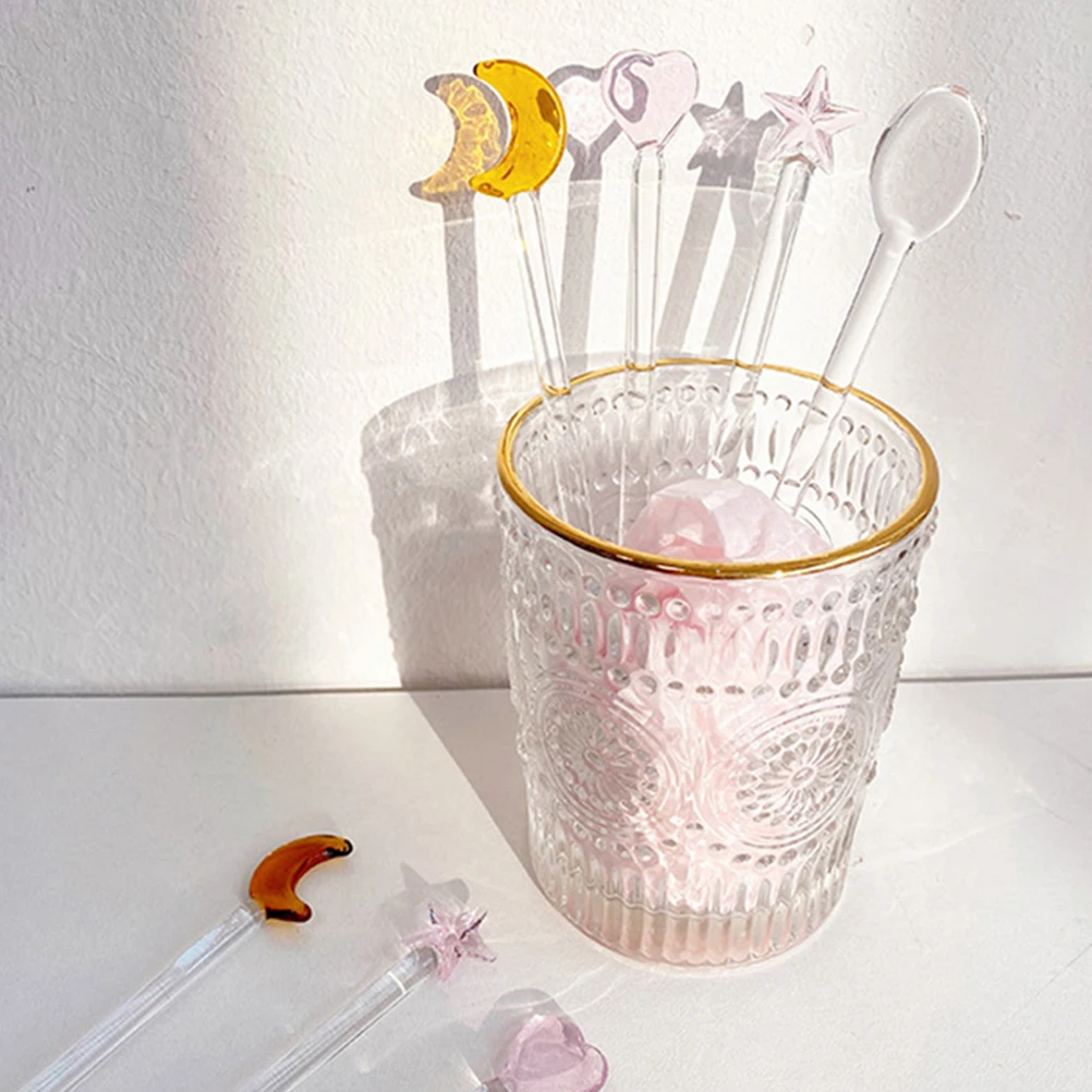 

6Pcs High Quality Glass Stirrers for Coffee Milk Tea Drinks and Cocktails Wine Swizzle Sticks Coffee Stirrers Honey Sticks