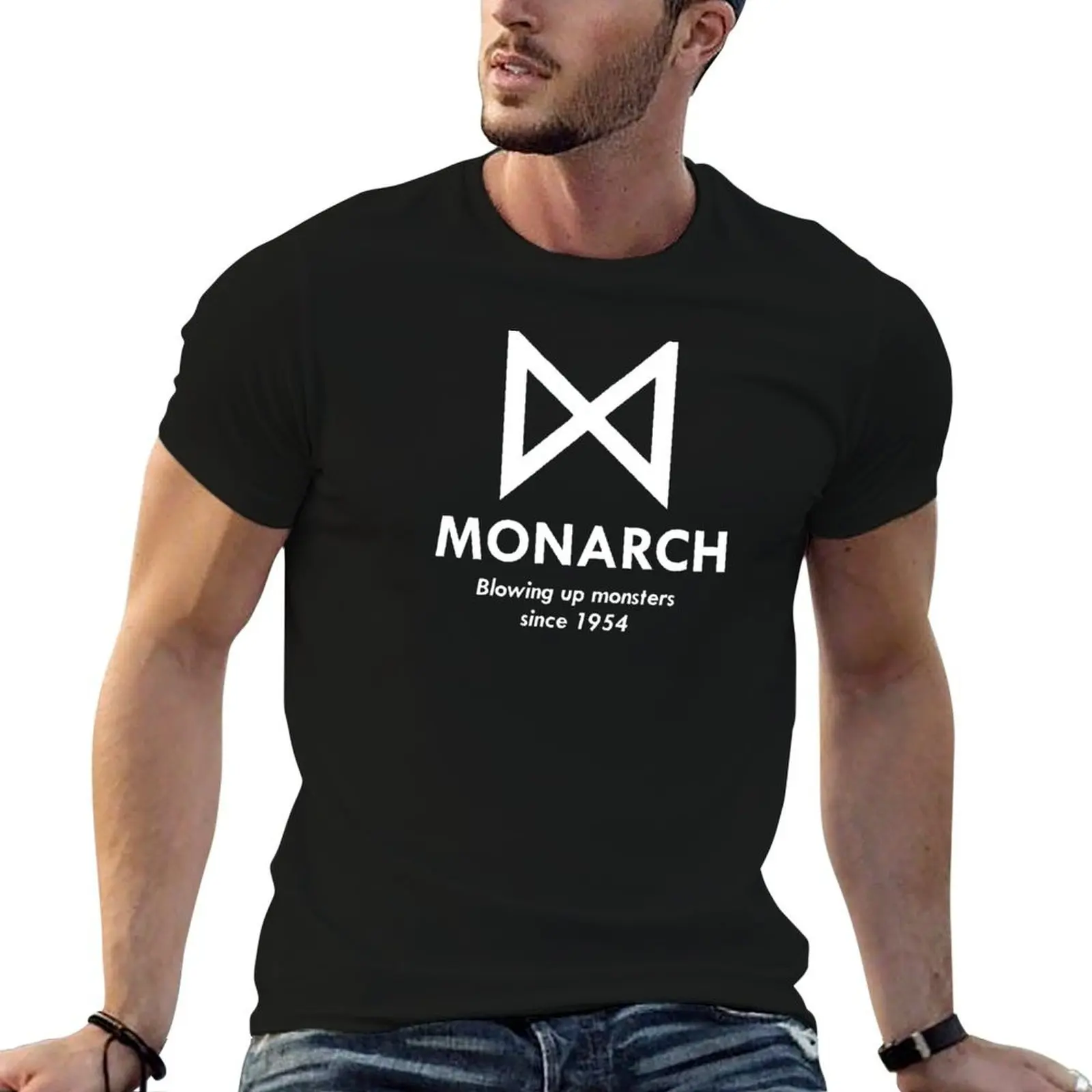 Camiseta Monarch: Blowing up monsters since 1954 (blanca), camiseta para hombre, camisetas de lujo para hombre, camiseta divertida de algodón