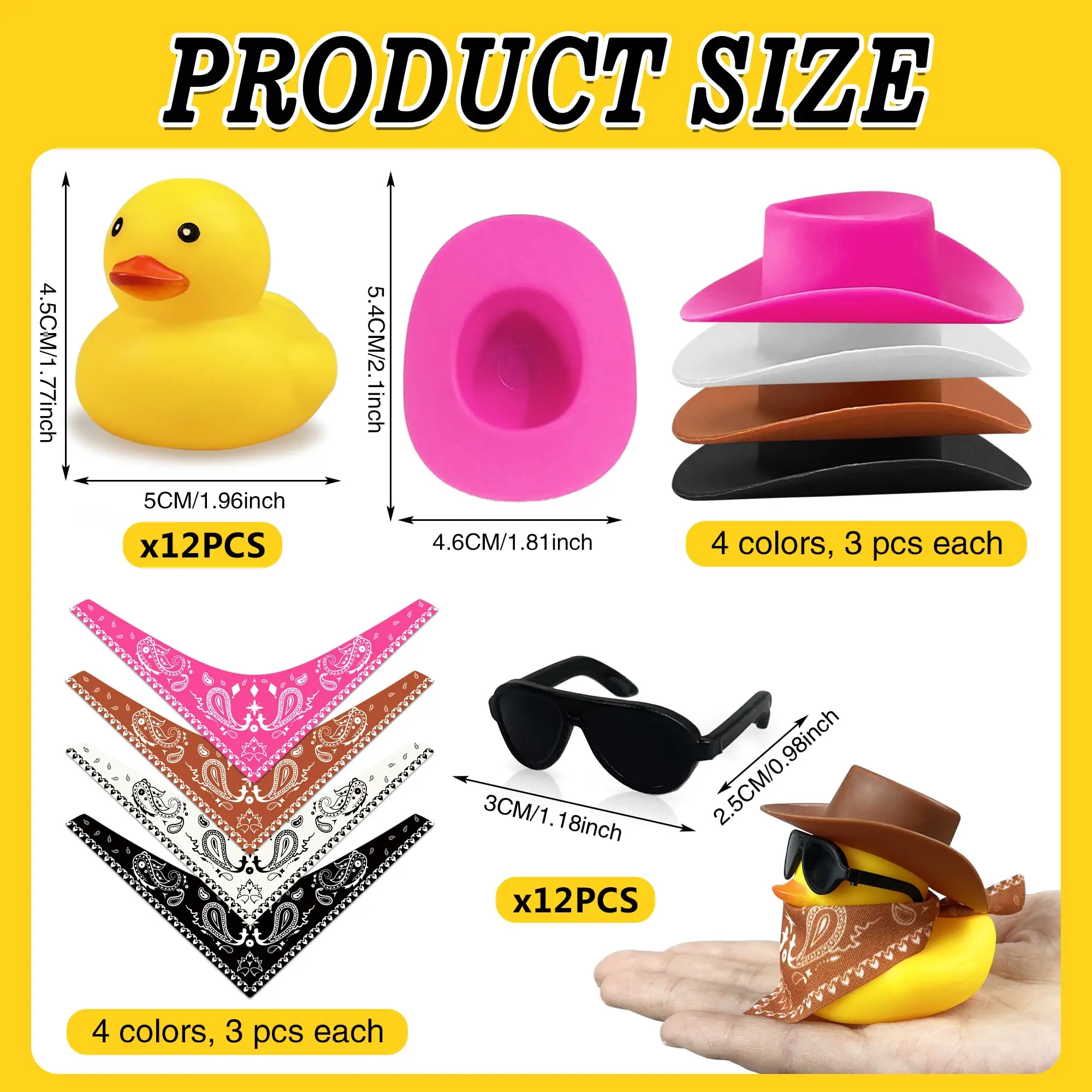 Cowboy Duck with Hat and Sunglasses Mini Duckies Toys for Birthday Swimming Party Gift Favor