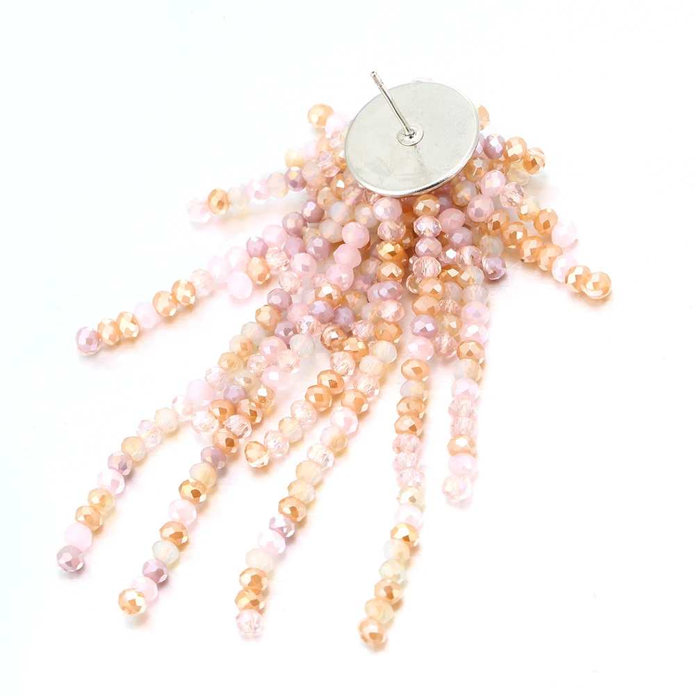 INKDEW Tassel Mixed Color Long Drop Earrings Colorful Bead Handmade Threading Crystal Earrings for Women Gift Big Jewelry EA062