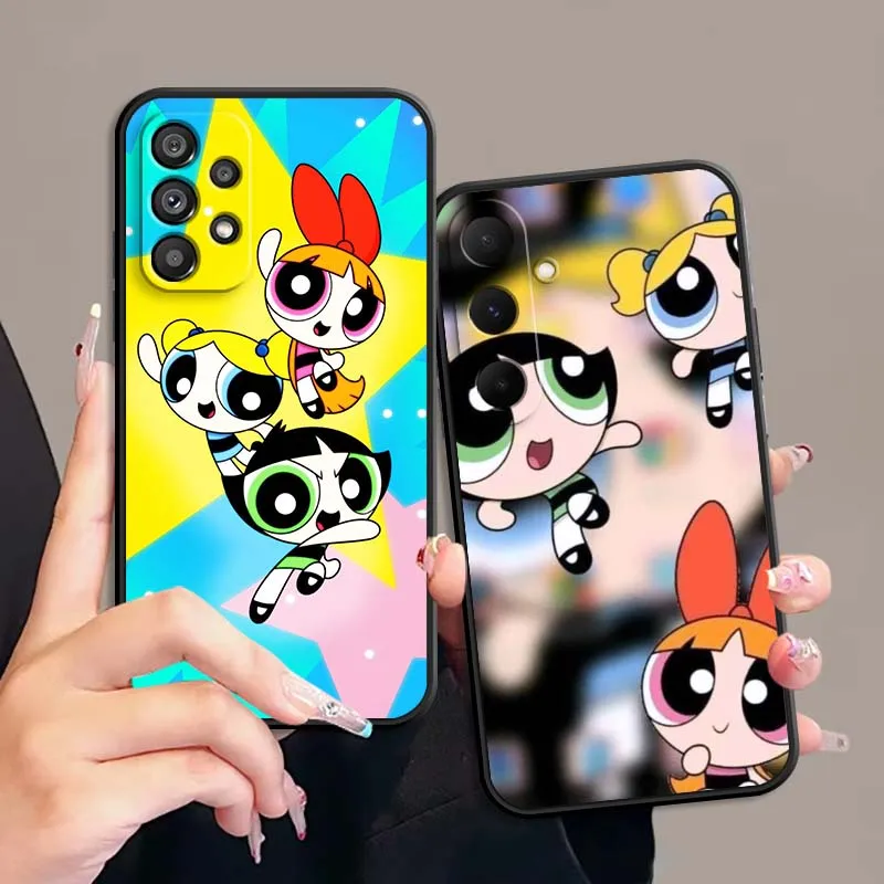 CuteThe P-Powerpuff G-Girls لسامسونج A73 A72 A71 A55 A54 A53 A52 A51 A13 A22 A16 A15 A05s A14 A05 A06 5G حافظة هاتف سوداء