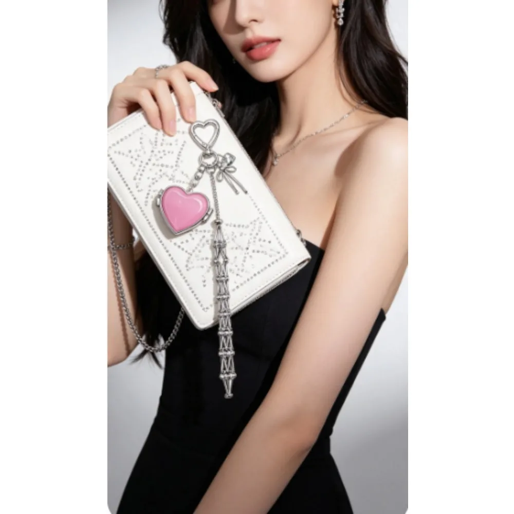 Fashion Creativity Cross-border Metal Epoxy Pink Stainless Steel Lipstick Pocket Bag Pendant Gold and Silver Love Mesh Pocket