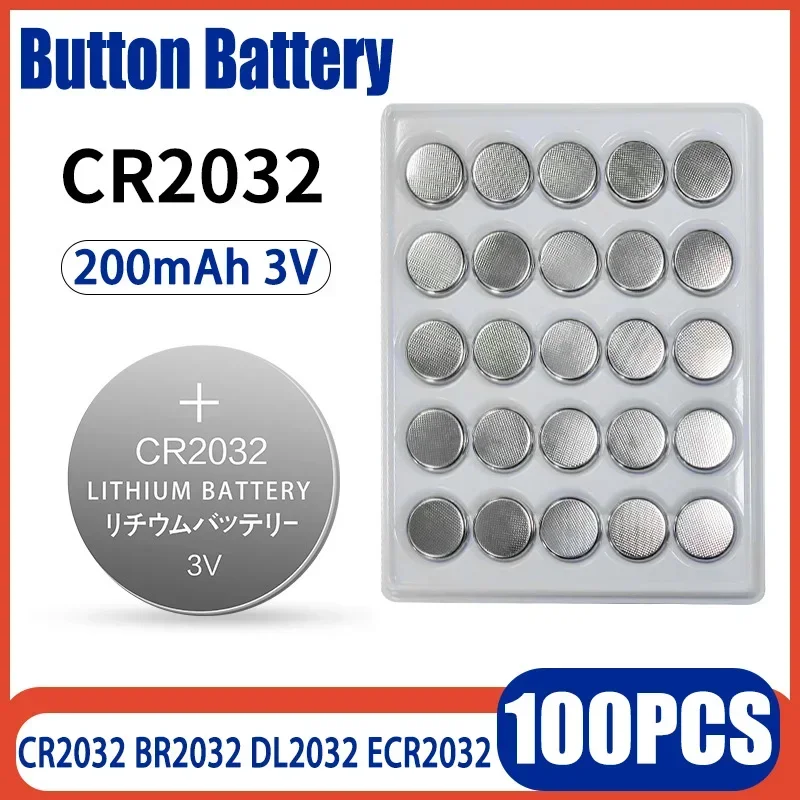 200mAh CR2032 button battery 3V CR2032DL2032 ECR2032 3V lithium ion battery suitable for watch calculator toy car remote control