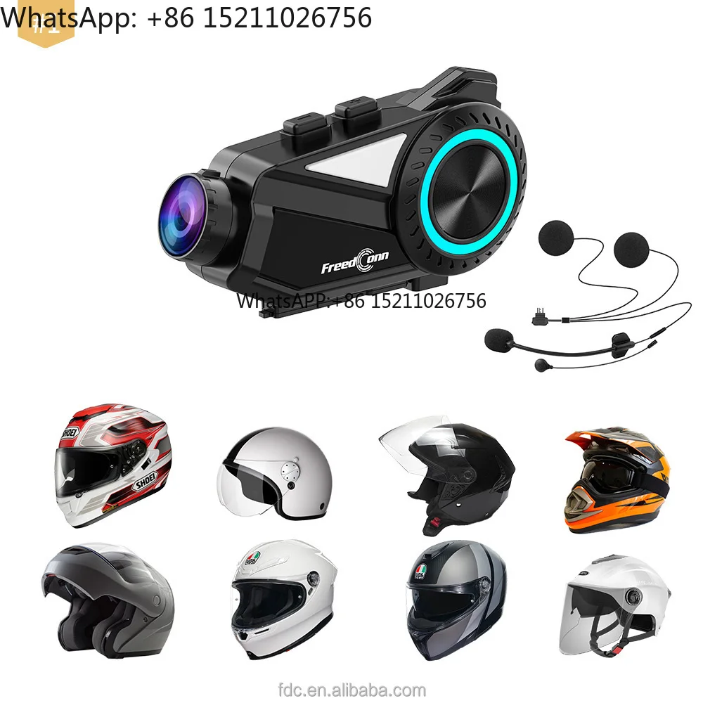 6 Riders 1000m Bluetooth Motorcycle Group Intercom Helmet Headset 360° Video Taking Angle 30°Camera Rotation Motorcycle Intercom