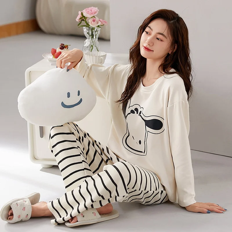 Autumn Winter New Women Velvet Fabric Korean Ladies Sleepwear Fashion Long Sleeves Long Pants for Girl Warm Cotton Pajama Sets