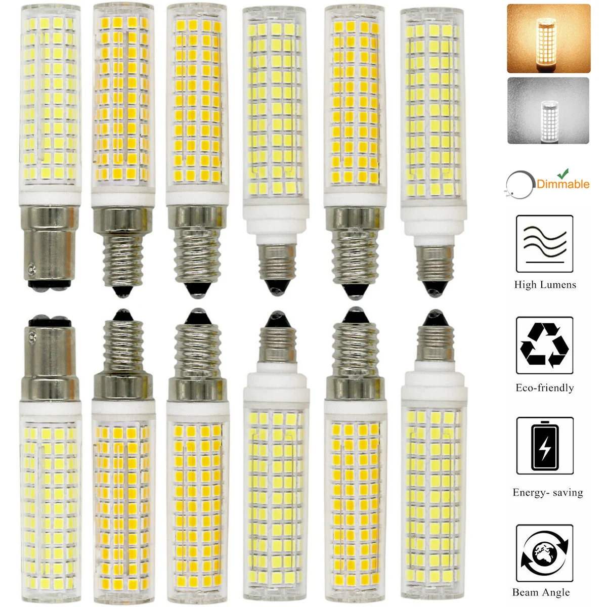 10Pcs Dimmable LED Corn Bulbs Mini E11 E12 E14 BA15D 15W 136 LEDs Ceramics Lights 220V Cool Warm White Lamps Energy Saving