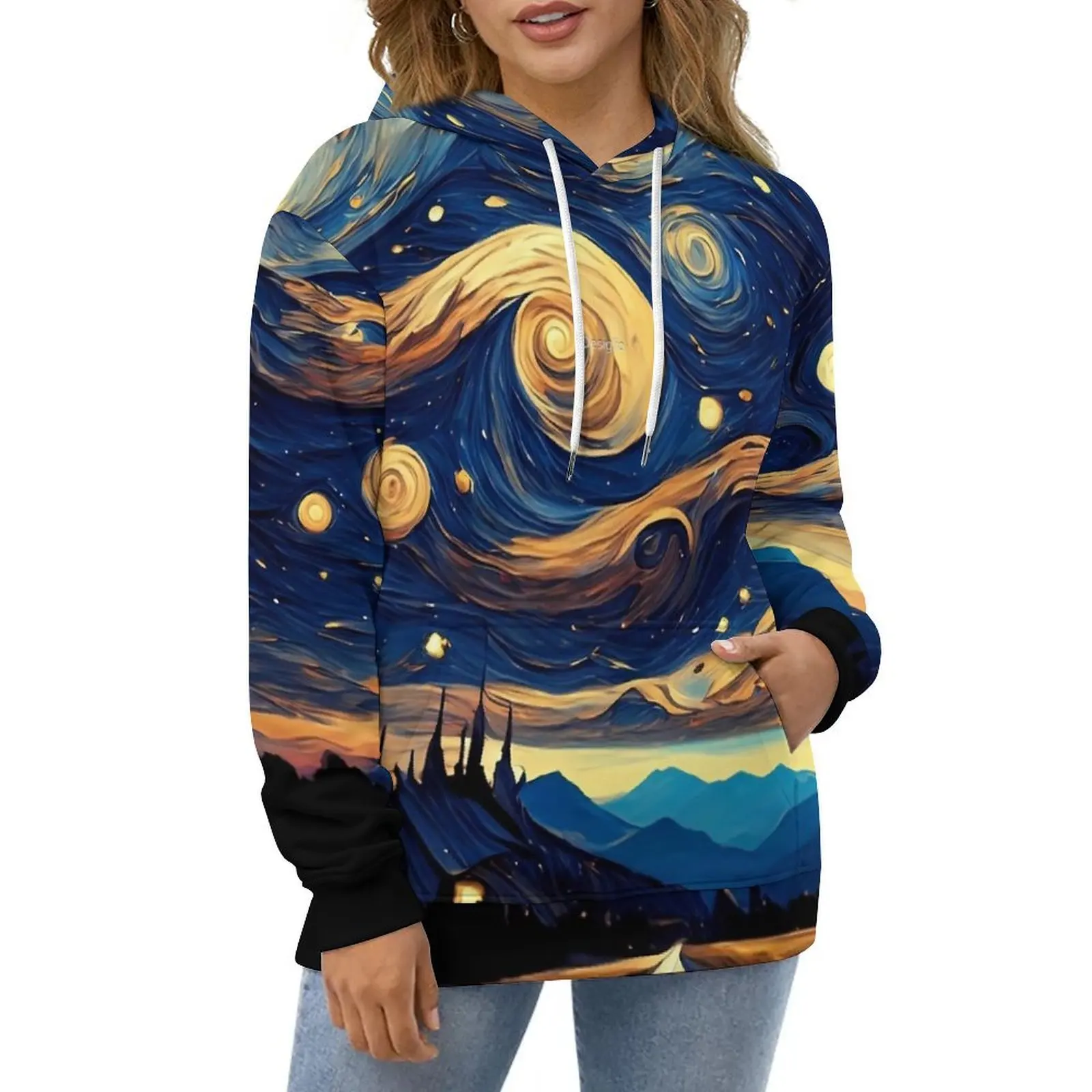 

Starry Night Hoodies Vincent Van Gogh Street Fashion Oversized Pullover Hoodie Lady Long-Sleeve Design Casual Hooded Sweatshirts