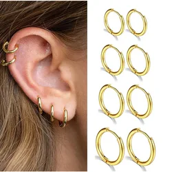 6/8/10/12mm Stainless Steel Huggie Hoop Earrings Set Stackable 18K Gold Plated Nose Ear Cartilage Piercing Tiny Hoops Sleeper