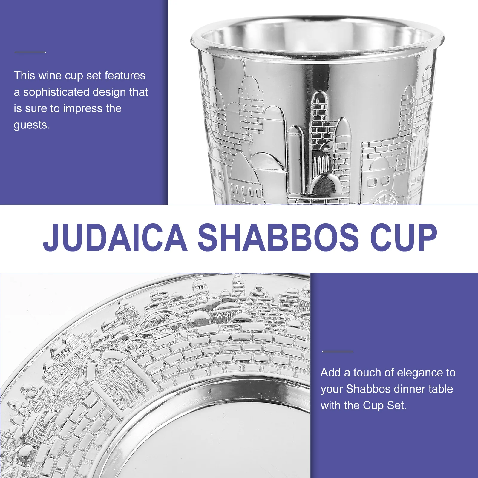 

Elegant Shabbos Wine Set Silver Plated Kiddush With Saucer Passover Holy Metal Offering Cup Holiday Gift Judaica Shabbat Cup