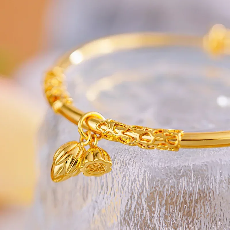 

9999 Real Gold 24K New Chinese Lotus Lotus Bracelet Glossy Vine Two Worlds Bracelet