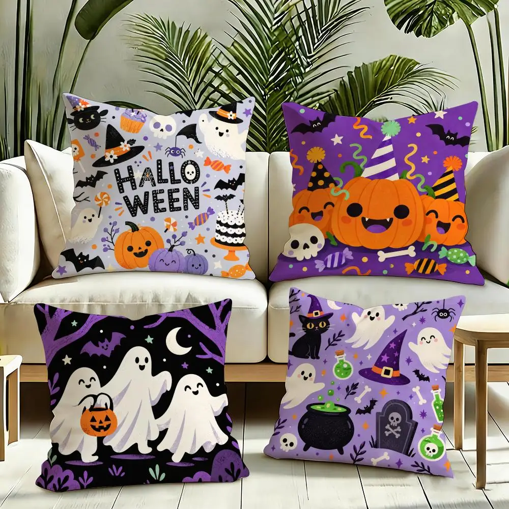 Playful Halloween Party Cushion Cover Silky Short Plush Invisible Zipper Dustproof Sofa Pillow Case for Home Decor
